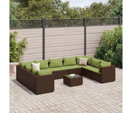 Set muebles de jardín 10 pzas y cojines ratán sintético marrón