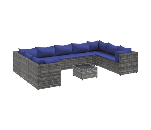 Set de muebles de jardín 10 pzas y cojines ratán sintético gris