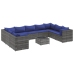 Set de muebles de jardín 10 pzas y cojines ratán sintético gris