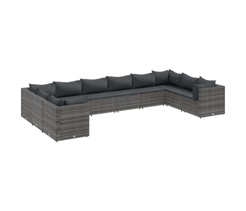 Set de muebles de jardín 10 pzas y cojines ratán sintético gris