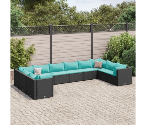 Set de muebles de jardín 10 pzas cojines ratán sintético negro