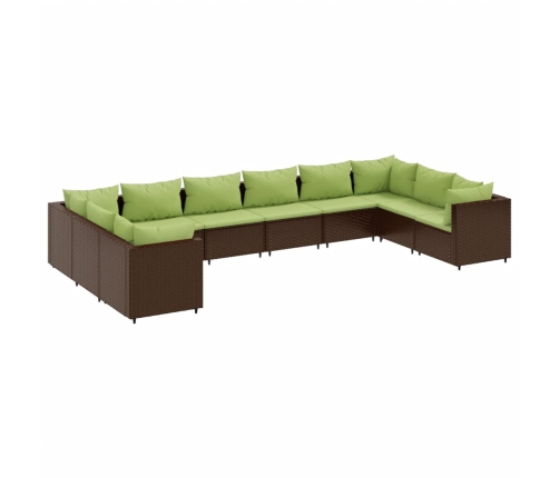 Set muebles de jardín 10 pzas y cojines ratán sintético marrón
