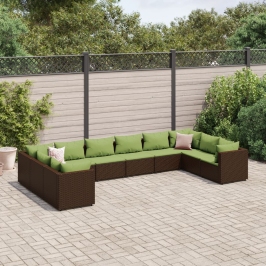 Set muebles de jardín 10 pzas y cojines ratán sintético marrón
