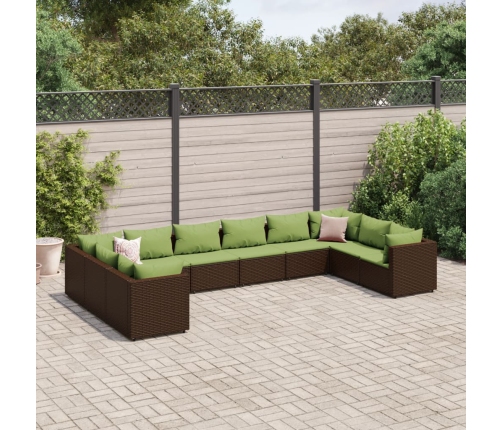 Set muebles de jardín 10 pzas y cojines ratán sintético marrón