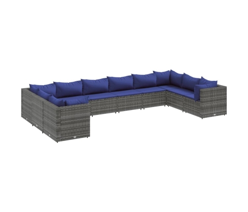Set de muebles de jardín 10 pzas y cojines ratán sintético gris