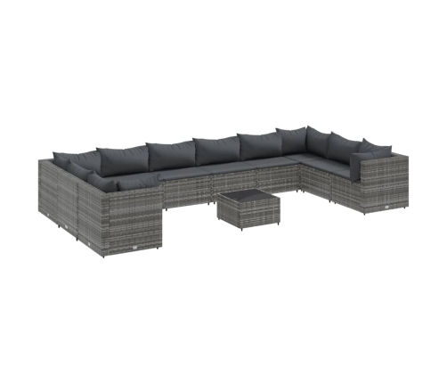 Set de muebles de jardín 11 pzas y cojines ratán sintético gris