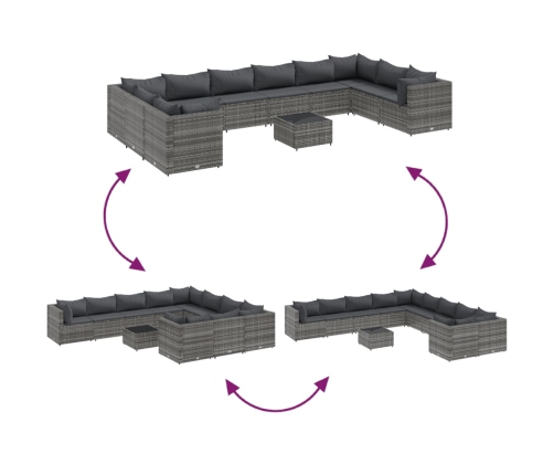 Set de muebles de jardín 11 pzas y cojines ratán sintético gris