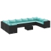 Set muebles de jardín 11 pzas y cojines ratán sintético negro
