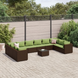 Set de muebles de jardín 11 pzas cojines ratán sintético marrón