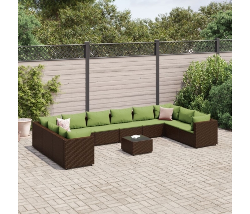 Set de muebles de jardín 11 pzas cojines ratán sintético marrón