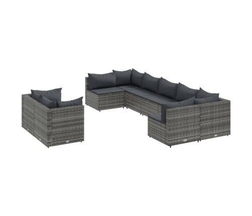Set de sofás de jardín con cojines 9 pzas ratán sintético gris