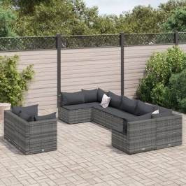 Set de sofás de jardín con cojines 9 pzas ratán sintético gris