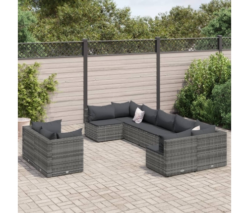 Set de sofás de jardín con cojines 9 pzas ratán sintético gris