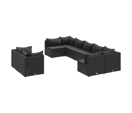 Set de sofás de jardín con cojines 9 pzas ratán sintético negro
