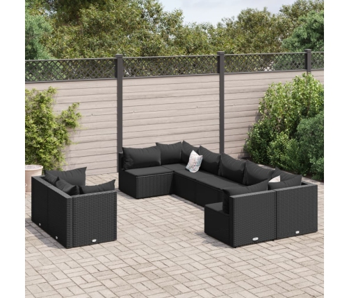 Set de sofás de jardín con cojines 9 pzas ratán sintético negro