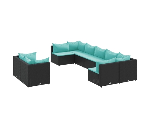 Set de sofás de jardín con cojines 9 pzas ratán sintético negro