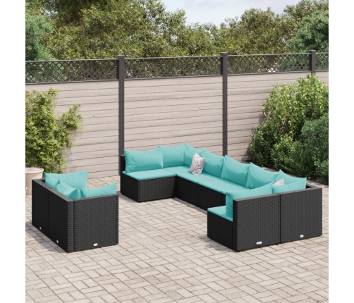 Set de sofás de jardín con cojines 9 pzas ratán sintético negro