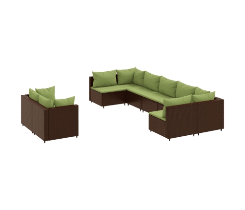 Set de sofás de jardín 9 pzas y cojines ratán sintético marrón