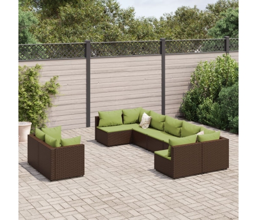 Set de sofás de jardín 9 pzas y cojines ratán sintético marrón