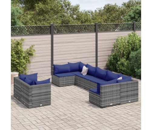 Set de sofás de jardín con cojines 9 pzas ratán sintético gris