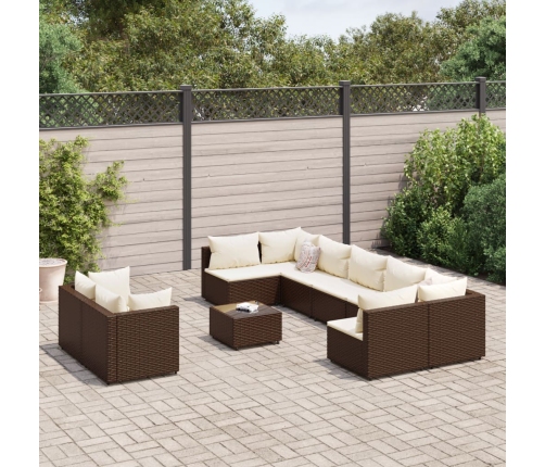 Set de sofás de jardín 10 pzas y cojines ratán sintético marrón