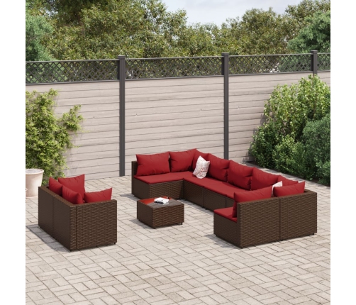 Set de sofás de jardín 10 pzas y cojines ratán sintético marrón