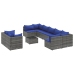 Set de sofás de jardín y cojines 10 pzas ratán sintético gris