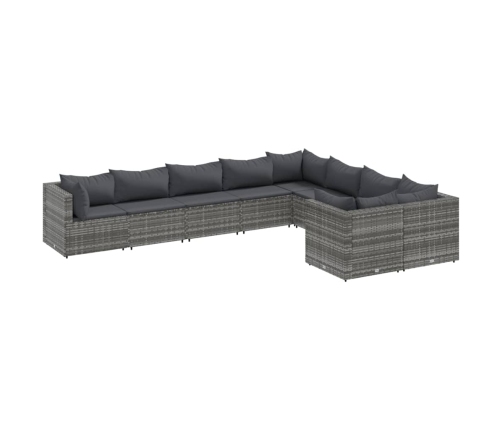 Set de sofás de jardín con cojines 9 pzas ratán sintético gris