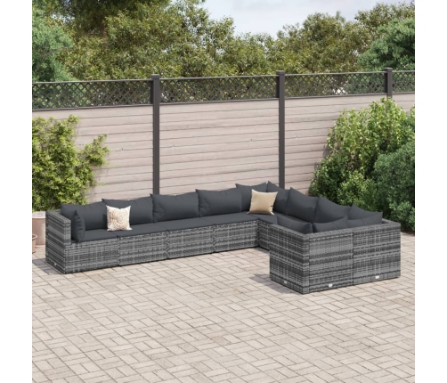 Set de sofás de jardín con cojines 9 pzas ratán sintético gris