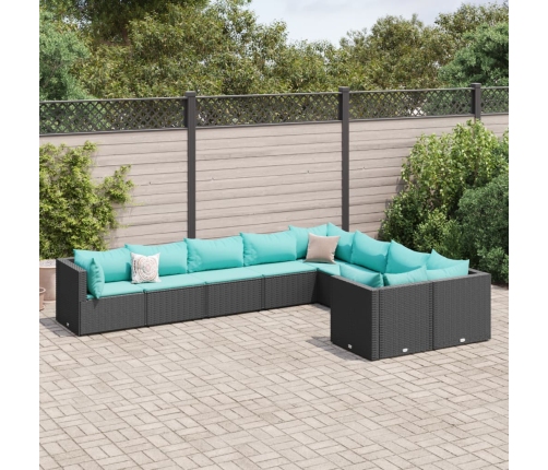 Set de sofás de jardín con cojines 9 pzas ratán sintético negro