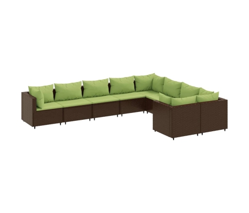 Set de sofás de jardín 9 pzas y cojines ratán sintético marrón