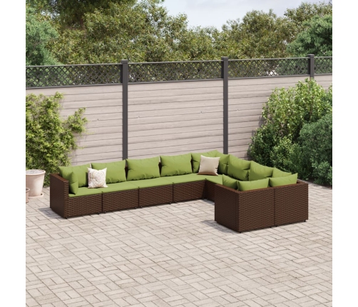 Set de sofás de jardín 9 pzas y cojines ratán sintético marrón