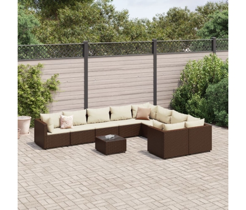 Set de sofás de jardín 10 pzas y cojines ratán sintético marrón