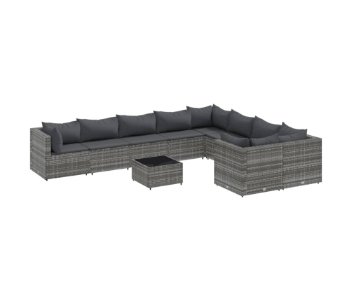 Set de sofás de jardín y cojines 10 pzas ratán sintético gris