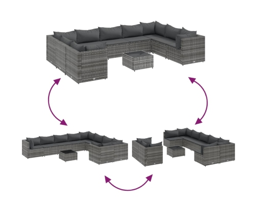 Set de sofás de jardín y cojines 10 pzas ratán sintético gris