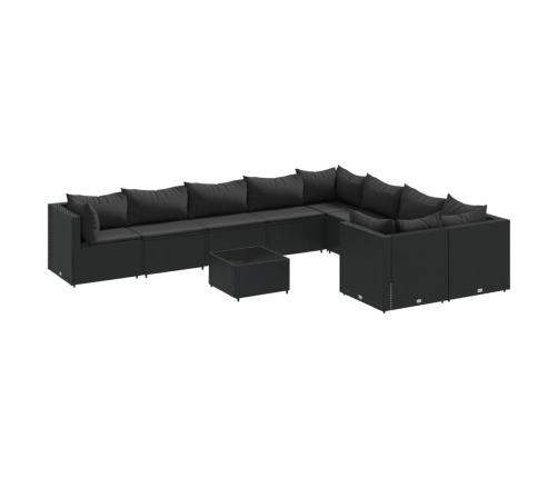 Set de sofás de jardín y cojines 10 pzas ratán sintético negro