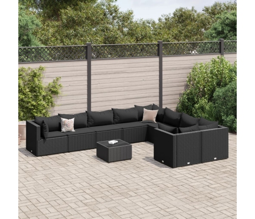 Set de sofás de jardín y cojines 10 pzas ratán sintético negro