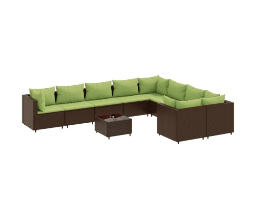 Set de sofás de jardín 10 pzas y cojines ratán sintético marrón
