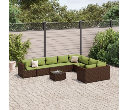 Set de sofás de jardín 10 pzas y cojines ratán sintético marrón