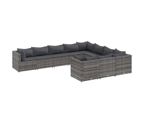 Set de sofás de jardín y cojines 10 pzas ratán sintético gris
