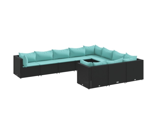 Set de sofás de jardín y cojines 10 pzas ratán sintético negro