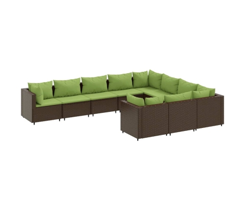 Set de sofás de jardín 10 pzas y cojines ratán sintético marrón