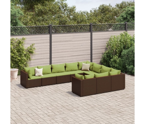 Set de sofás de jardín 10 pzas y cojines ratán sintético marrón