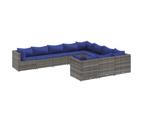Set de sofás de jardín y cojines 10 pzas ratán sintético gris