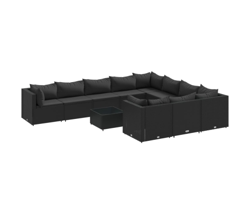 Set de sofás de jardín 11 pzas y cojines ratán sintético negro