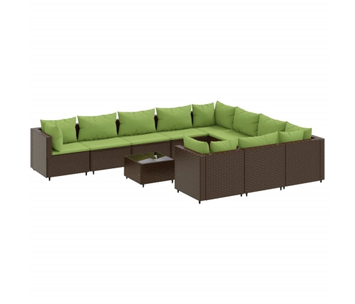 Set de sofás de jardín 11 pzas cojines ratán sintético marrón