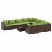 Set de sofás de jardín 11 pzas cojines ratán sintético marrón