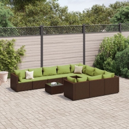 Set de sofás de jardín 11 pzas cojines ratán sintético marrón