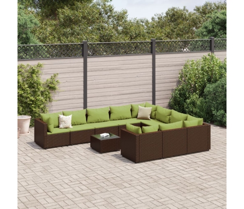 Set de sofás de jardín 11 pzas cojines ratán sintético marrón