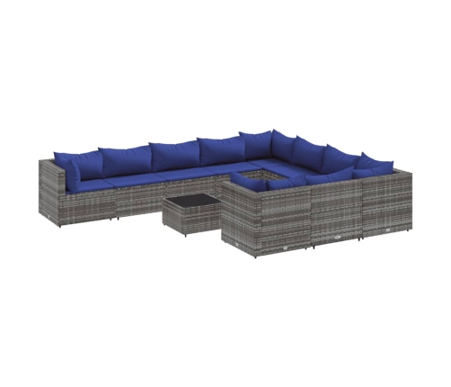 Set de sofás de jardín 11 pzas y cojines ratán sintético gris